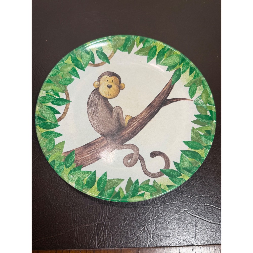 Jellycat Monkey Melamine Plate Jungle Leaves Kids Toddler Dish Green Brown 8in